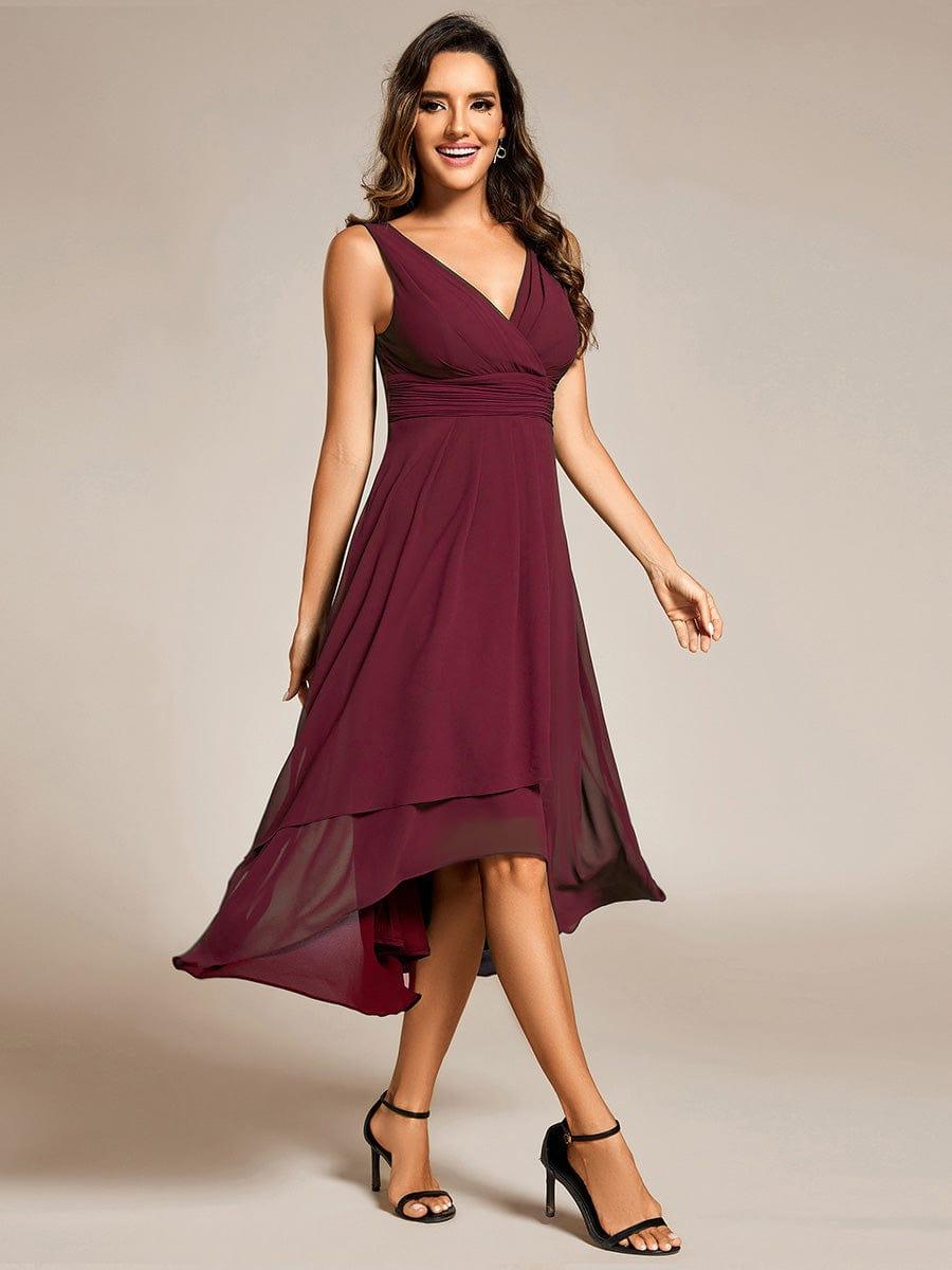 ever AUGUST|Chic V-Neck Pleated Sleeveless High-Low Chiffon Wedding Guest Dress