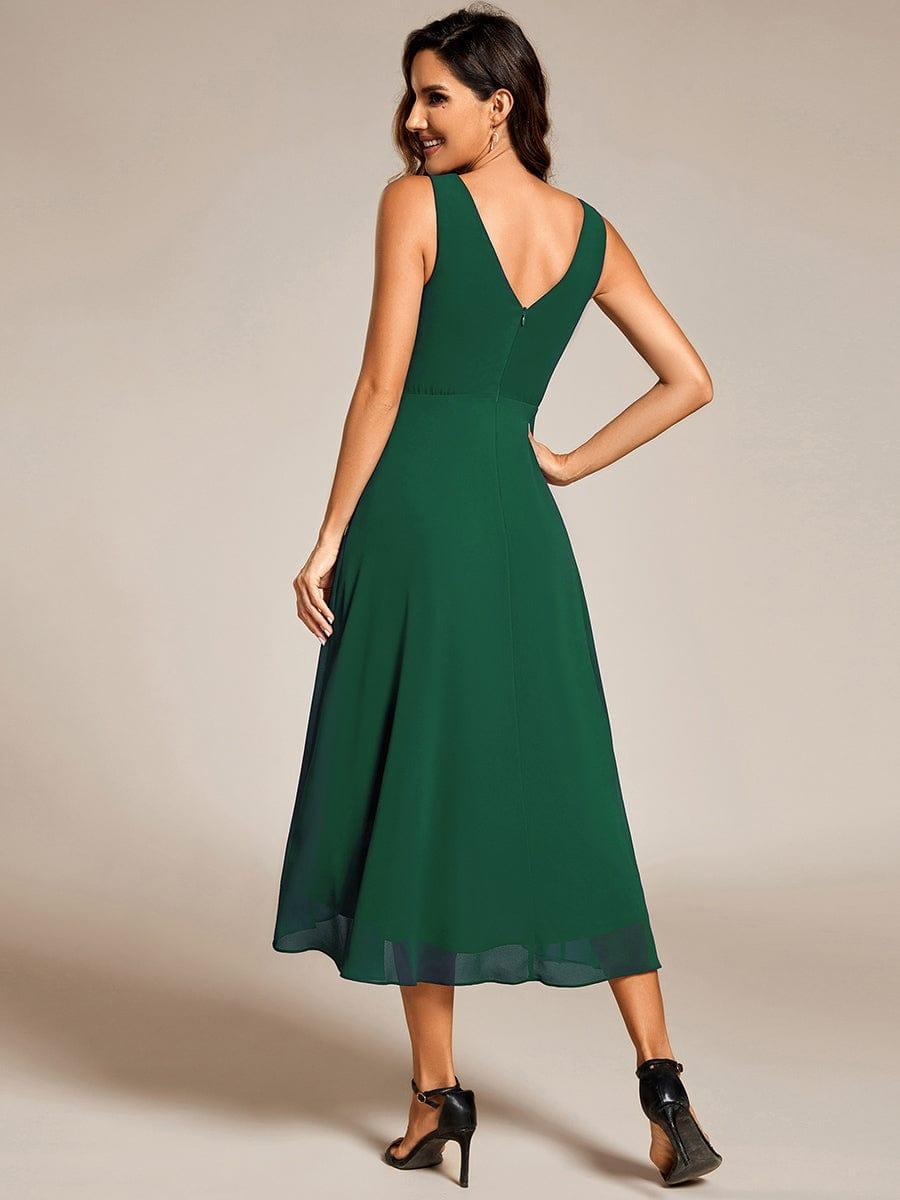 ever AUGUST|Chic V-Neck Pleated Sleeveless High-Low Chiffon Wedding Guest Dress