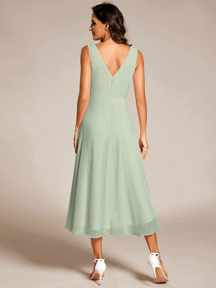 ever AUGUST|Chic V-Neck Pleated Sleeveless High-Low Chiffon Wedding Guest Dress