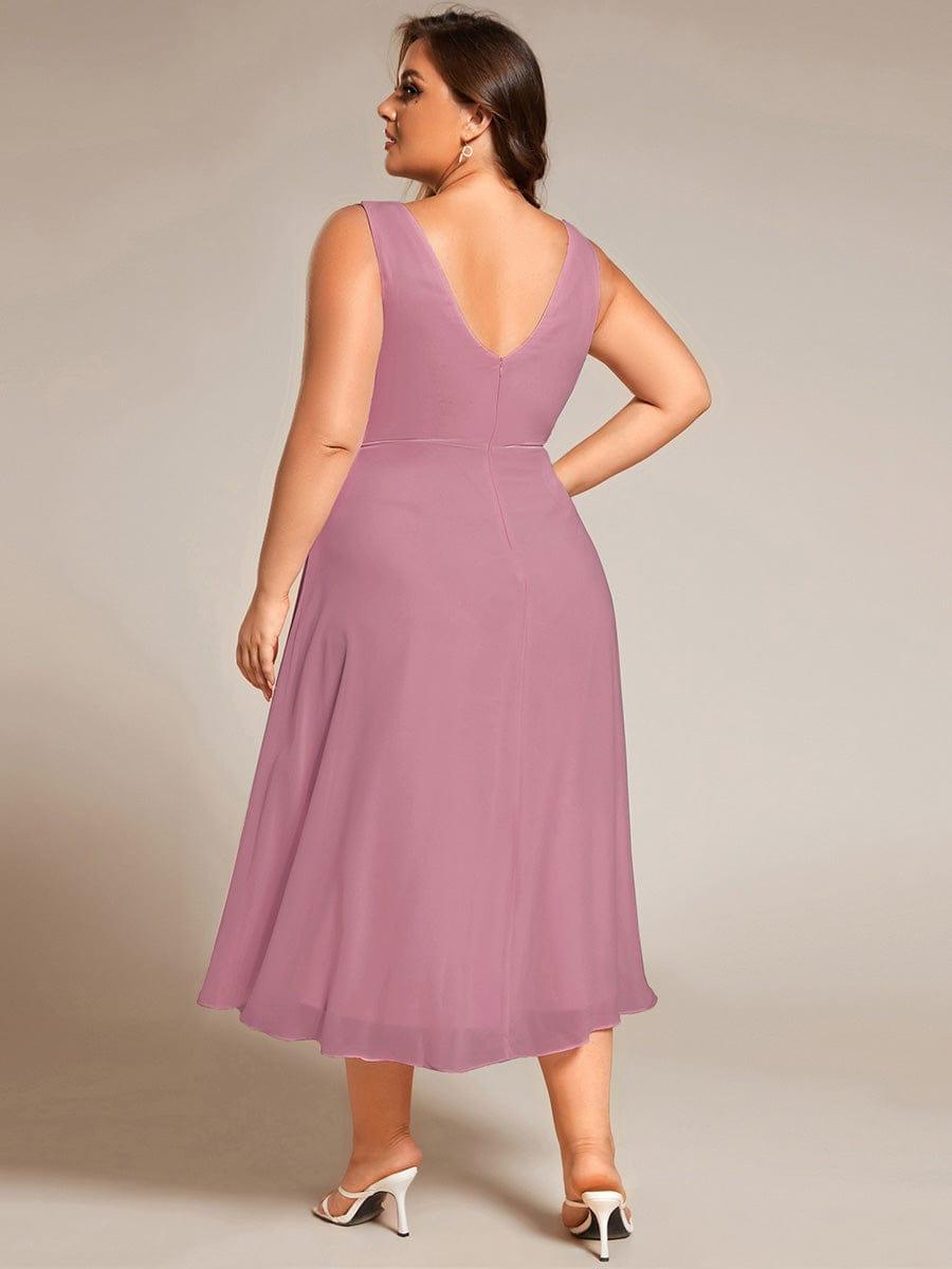 ever AUGUST|Chic V-Neck Pleated Sleeveless High-Low Chiffon Wedding Guest Dress