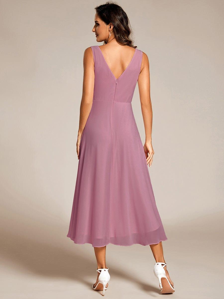 ever AUGUST|Chic V-Neck Pleated Sleeveless High-Low Chiffon Wedding Guest Dress