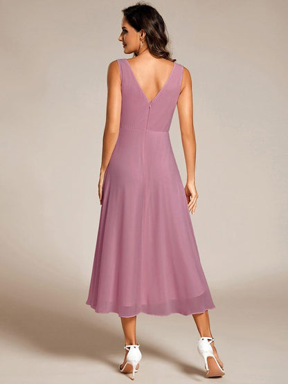 ever AUGUST|Chic V-Neck Pleated Sleeveless High-Low Chiffon Wedding Guest Dress