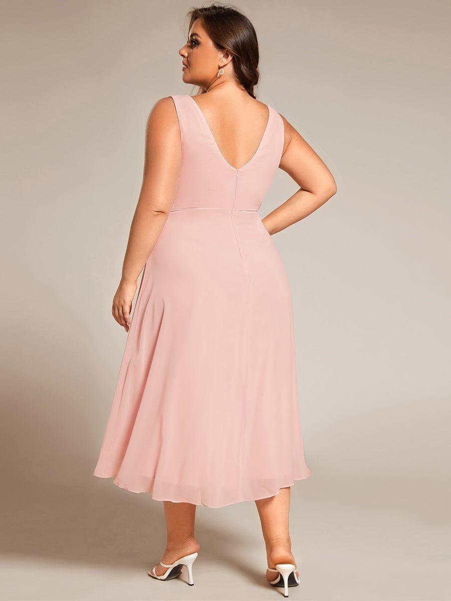 ever AUGUST|Chic V-Neck Pleated Sleeveless High-Low Chiffon Wedding Guest Dress