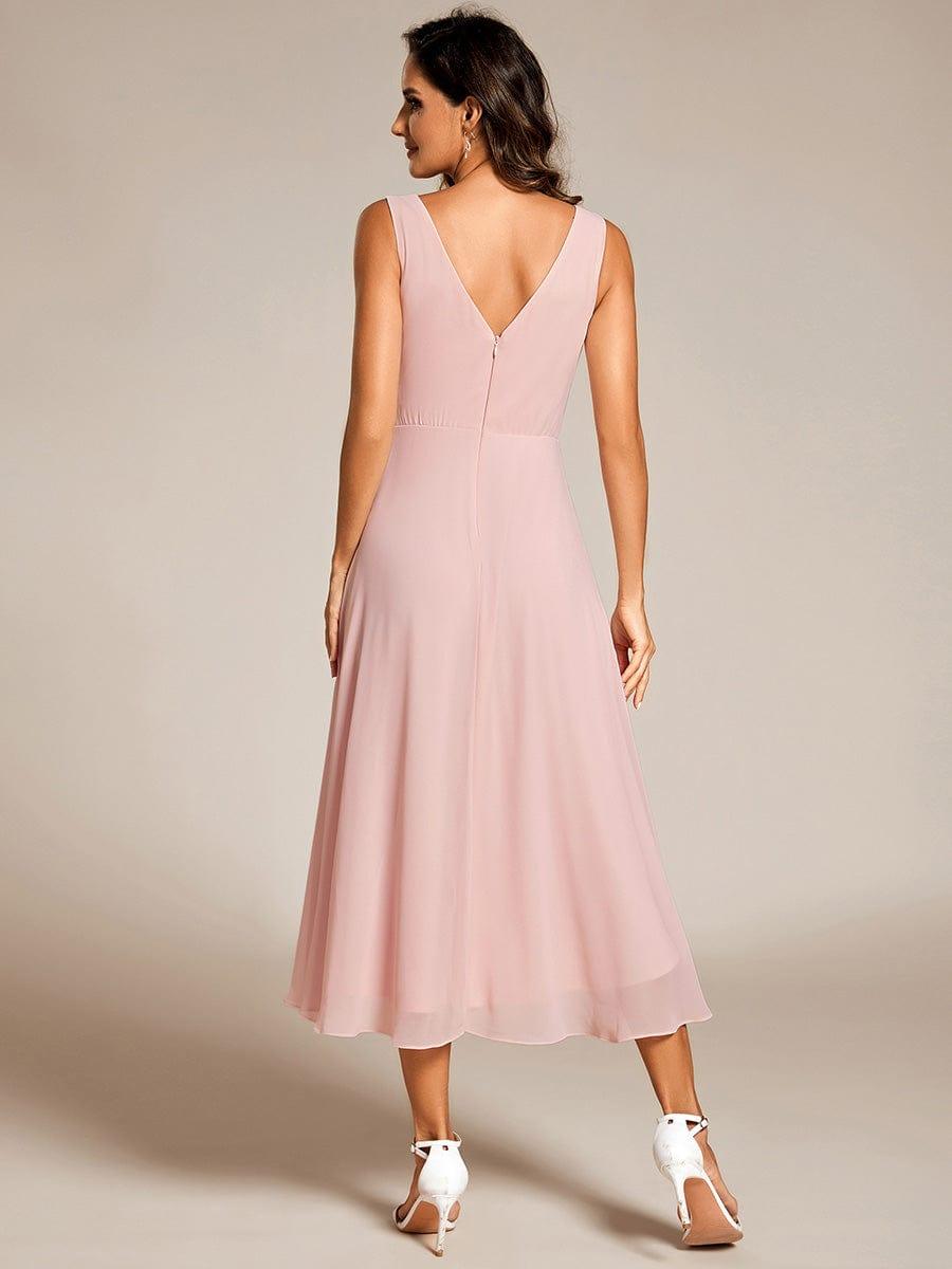 ever AUGUST|Chic V-Neck Pleated Sleeveless High-Low Chiffon Wedding Guest Dress