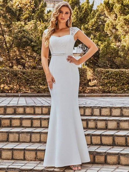 MARSEILLE'S BRIDE|Simple Cap Sleeve Sweetheart Mermaid Style Wedding Dress