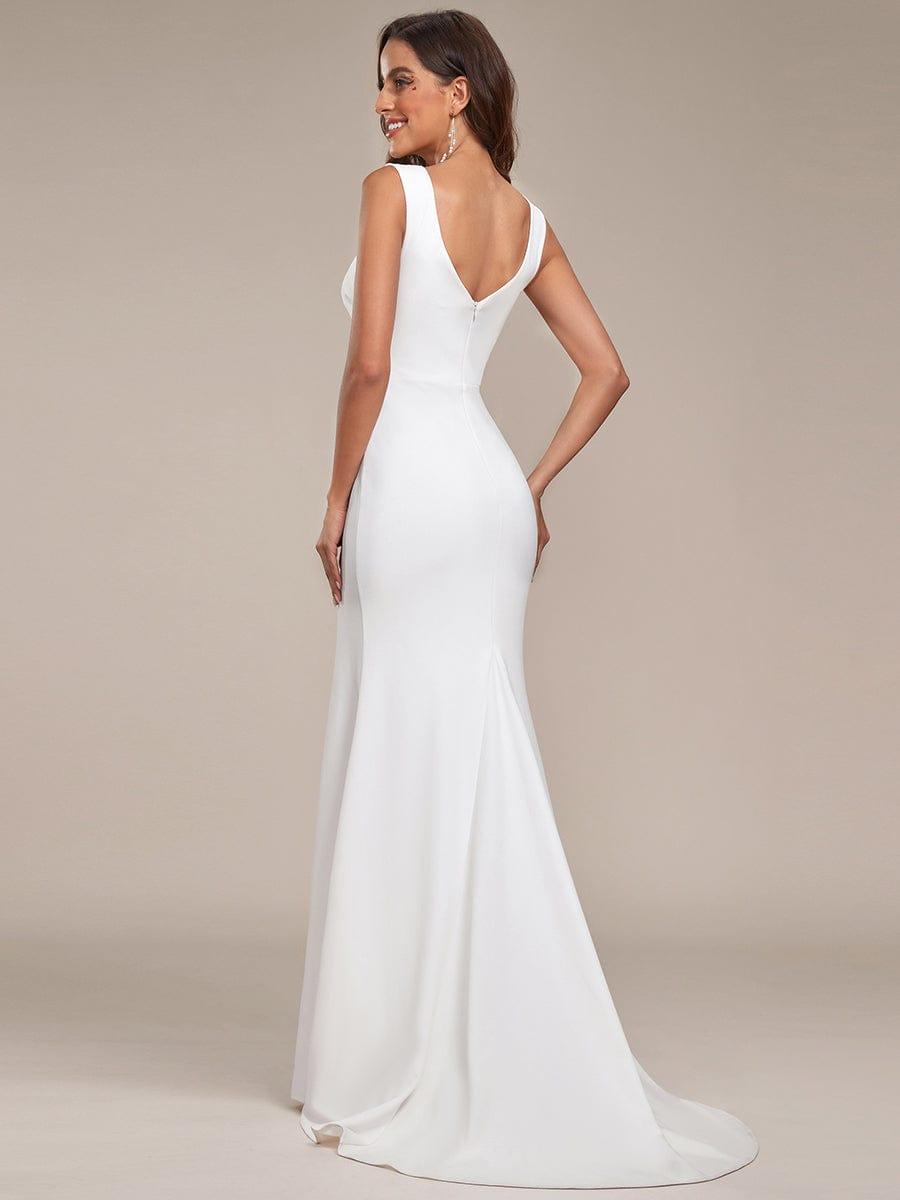 ever ARDEN|Ruched Bodycon Deep V-Neck Sleeveless Simple Wedding Dress