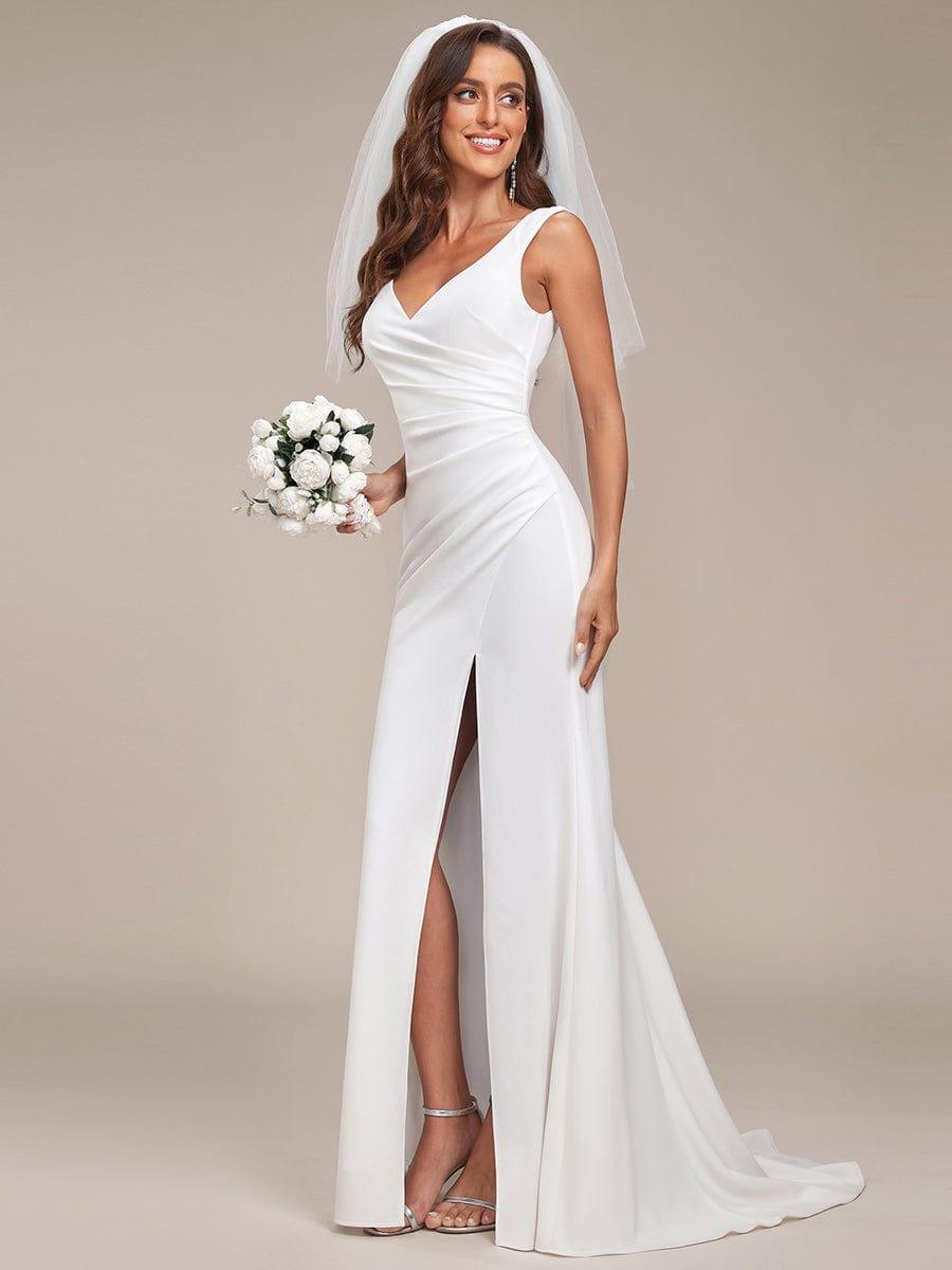 ever ARDEN|Ruched Bodycon Deep V-Neck Sleeveless Simple Wedding Dress