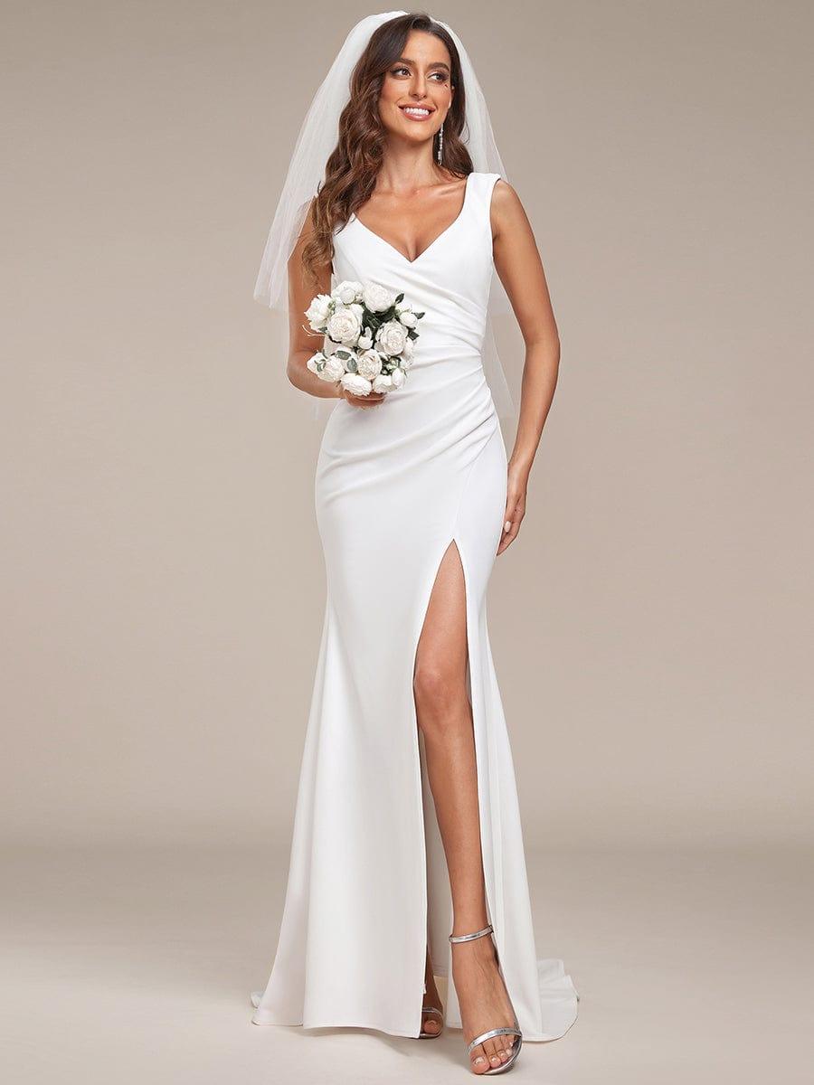ever ARDEN|Ruched Bodycon Deep V-Neck Sleeveless Simple Wedding Dress