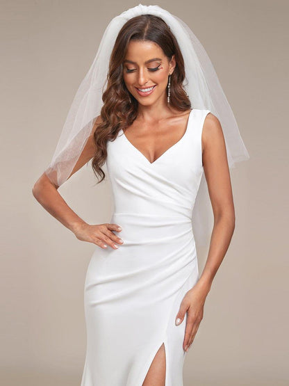 ever ARDEN|Ruched Bodycon Deep V-Neck Sleeveless Simple Wedding Dress