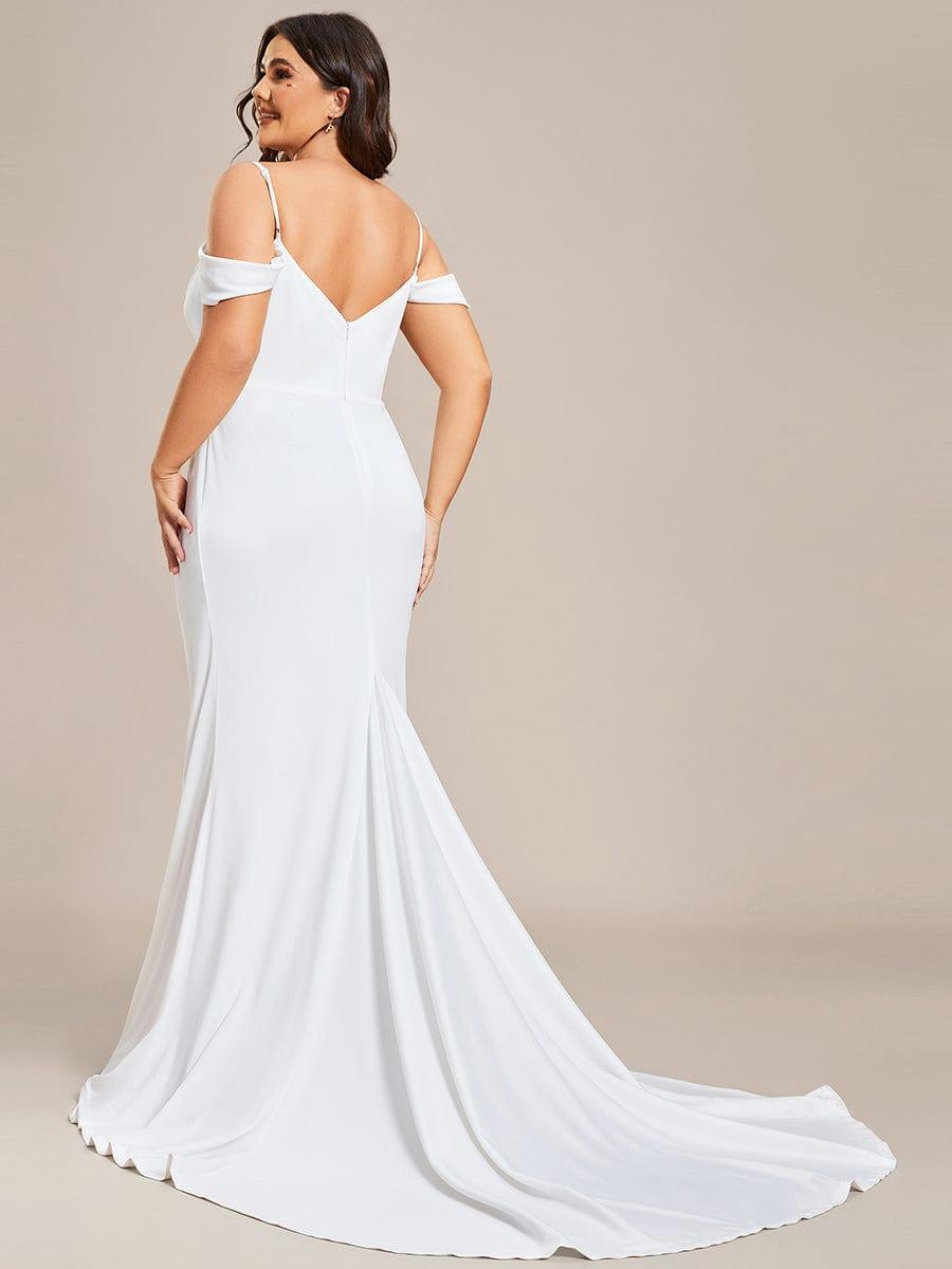 Spaghetti Strap Mermaid Pleated Deep V-Neck Wedding Dress