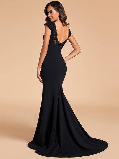 PATRISSE'S BRIDE|Cap Sleeve Deep V-Neck Backless Fishtail Wedding Dress