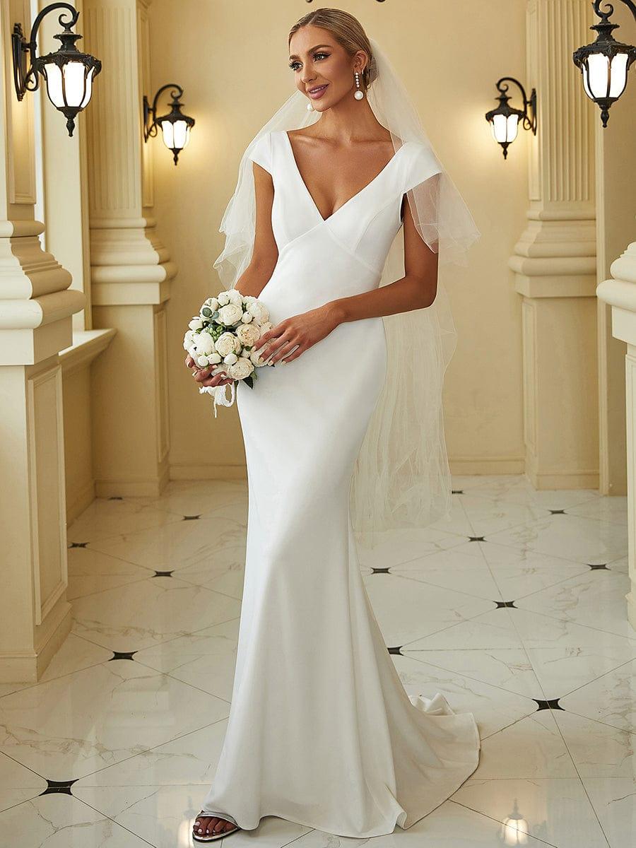 PATRISSE'S BRIDE|Cap Sleeve Deep V-Neck Backless Fishtail Wedding Dress