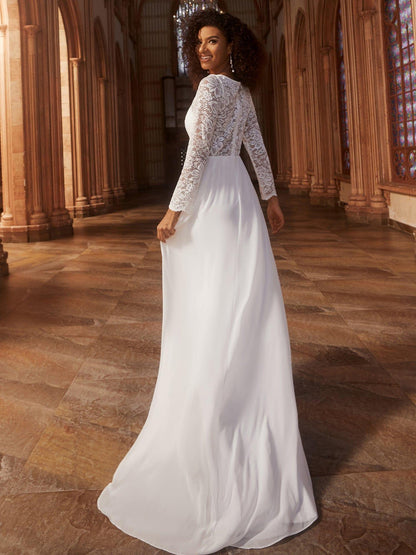THE ICON'S BRIDE|Lace Long Sleeves Eyelash Edge Bodycon Mermaid Chiffon Wedding Dress