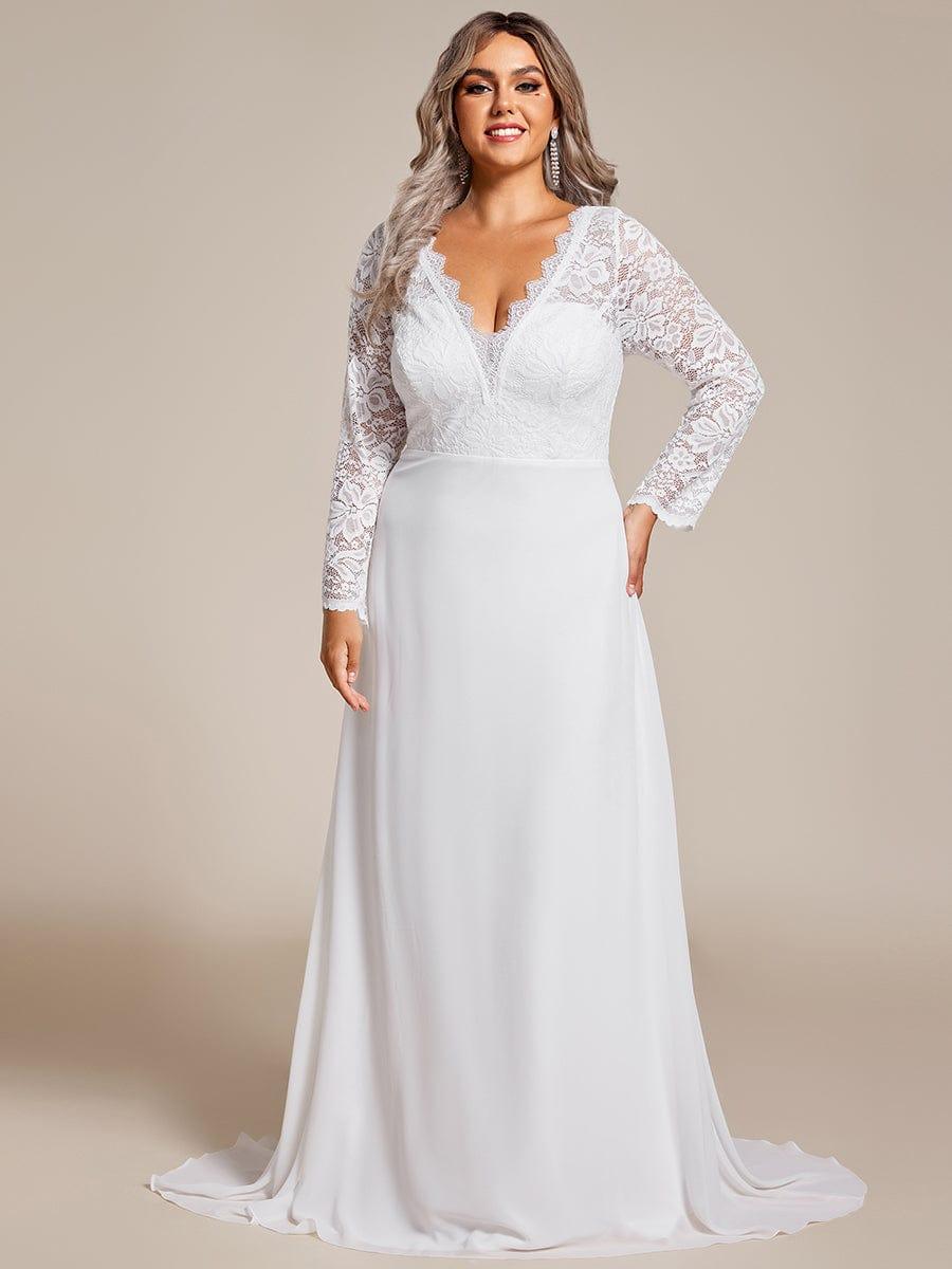 THE ICON'S BRIDE|Plus Size Lace Long Sleeves Eyelash Edge Bodycon Mermaid Chiffon Wedding Dress