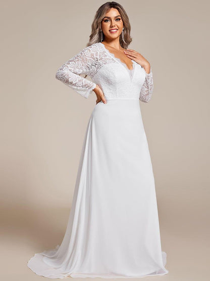 THE ICON'S BRIDE|Plus Size Lace Long Sleeves Eyelash Edge Bodycon Mermaid Chiffon Wedding Dress