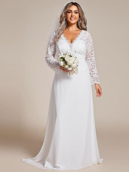 THE ICON'S BRIDE|Lace Long Sleeves Eyelash Edge Bodycon Mermaid Chiffon Wedding Dress
