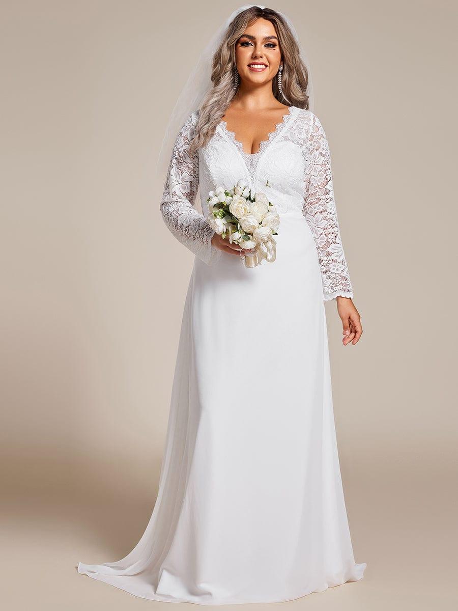 THE ICON'S BRIDE|Plus Size Lace Long Sleeves Eyelash Edge Bodycon Mermaid Chiffon Wedding Dress