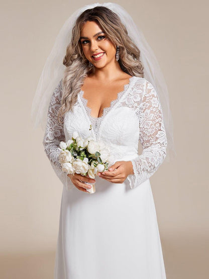 THE ICON'S BRIDE|Plus Size Lace Long Sleeves Eyelash Edge Bodycon Mermaid Chiffon Wedding Dress