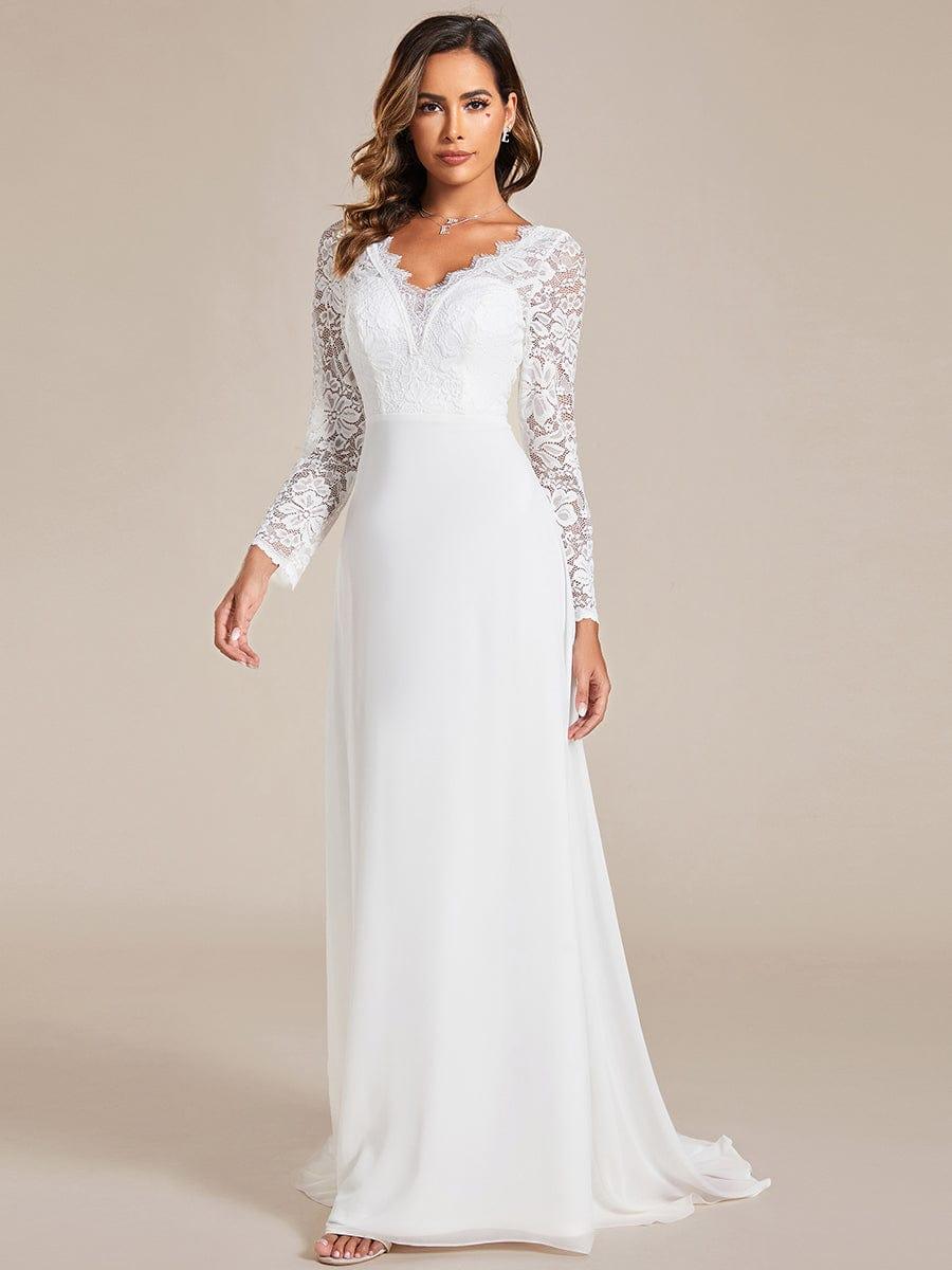 THE ICON'S BRIDE|Lace Long Sleeves Eyelash Edge Bodycon Mermaid Chiffon Wedding Dress
