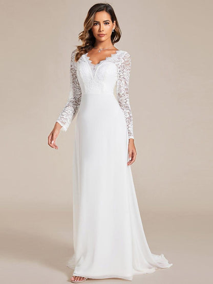 THE ICON'S BRIDE|Lace Long Sleeves Eyelash Edge Bodycon Mermaid Chiffon Wedding Dress
