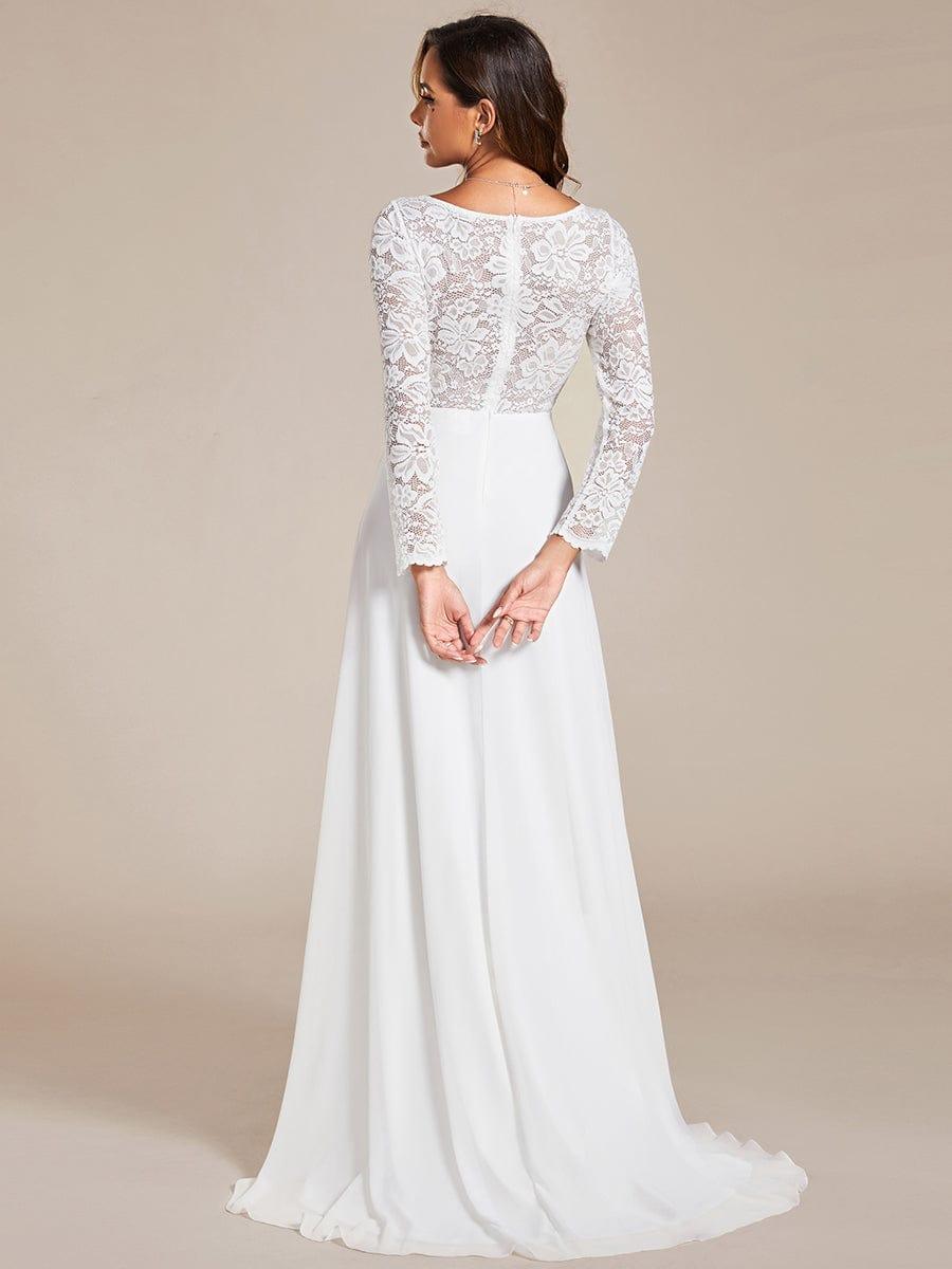 THE ICON'S BRIDE|Lace Long Sleeves Eyelash Edge Bodycon Mermaid Chiffon Wedding Dress