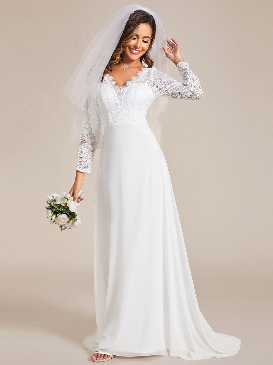 THE ICON'S BRIDE|Lace Long Sleeves Eyelash Edge Bodycon Mermaid Chiffon Wedding Dress