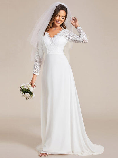 THE ICON'S BRIDE|Lace Long Sleeves Eyelash Edge Bodycon Mermaid Chiffon Wedding Dress