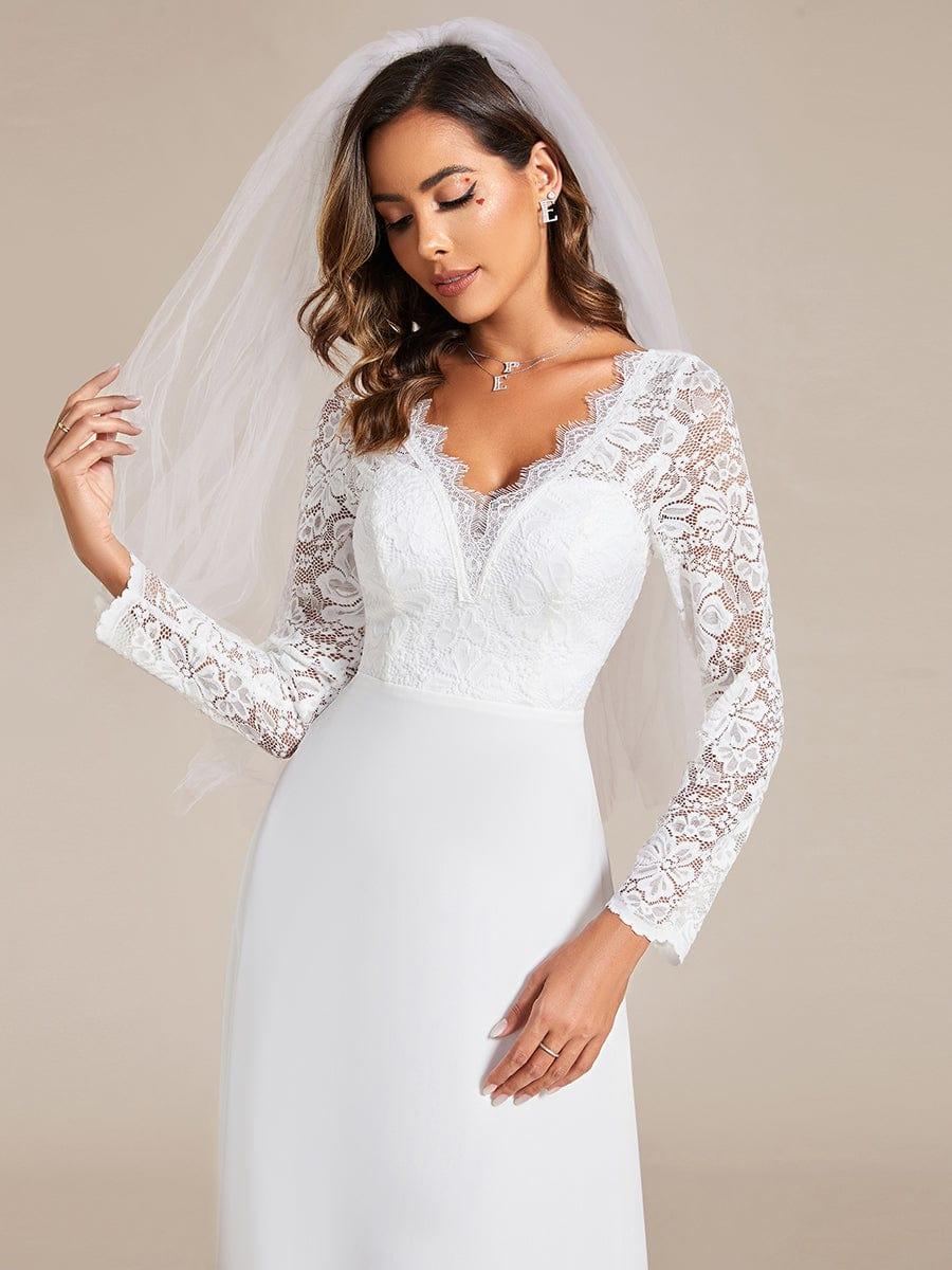 THE ICON'S BRIDE|Lace Long Sleeves Eyelash Edge Bodycon Mermaid Chiffon Wedding Dress
