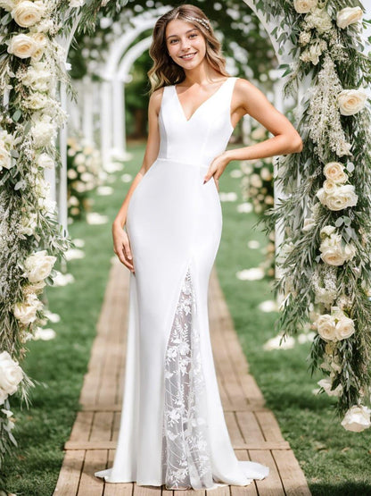 FRANSELLE'S BRIDE|Sleeveless Polyester Mermaid Wedding Dress with Lace-Adorned Back