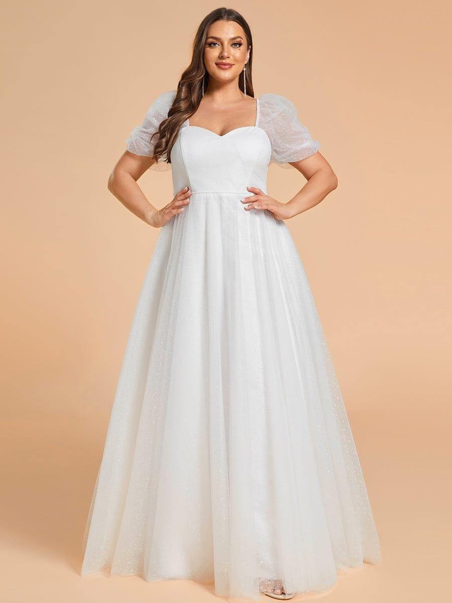 SUMIRA'S BRIDE|Plus Size A-Line Tulle Sweetheart Neckline Wedding Dress with Lantern Sleeves