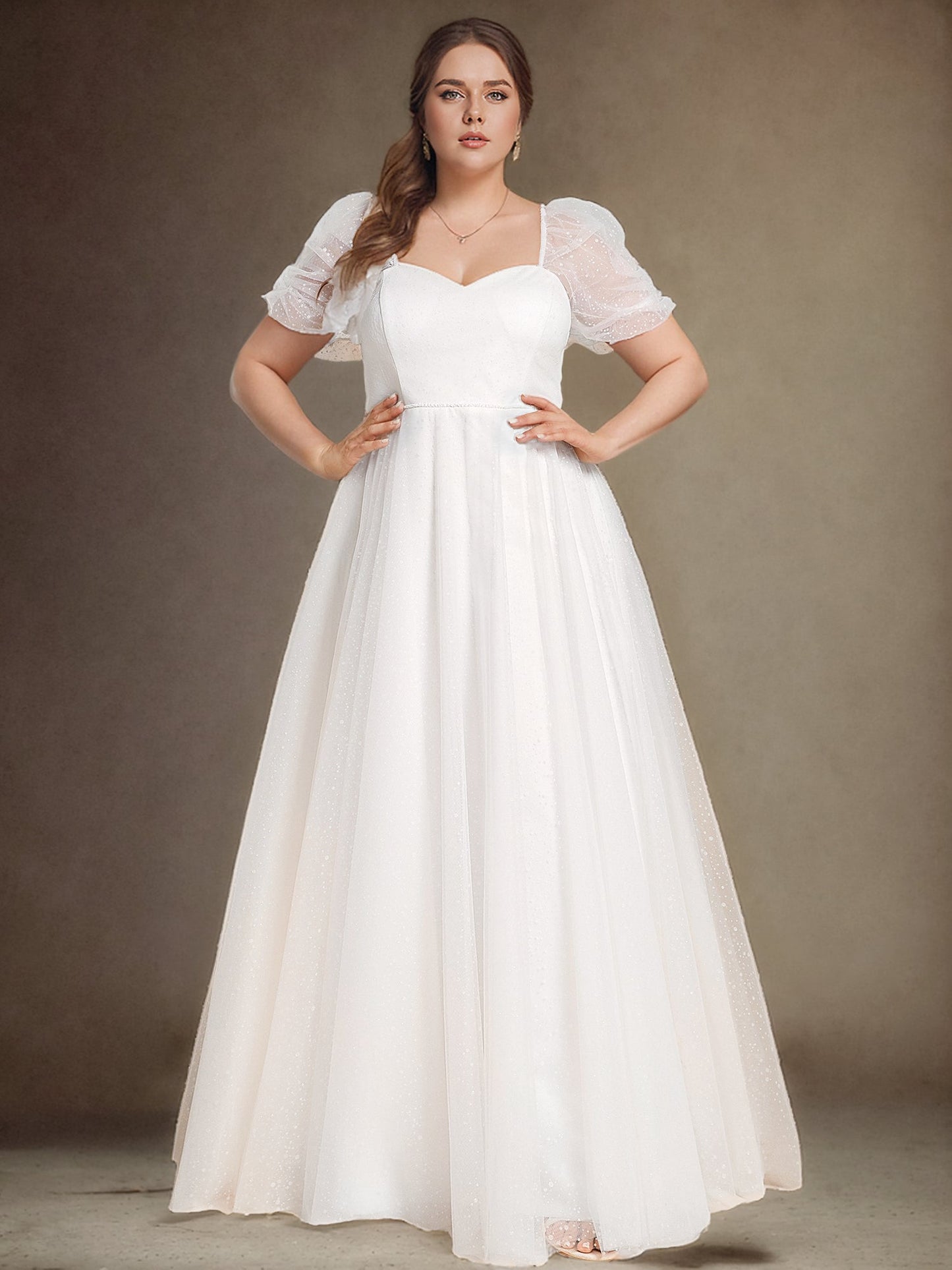 SUMIRA'S BRIDE|Plus Size A-Line Tulle Sweetheart Neckline Wedding Dress with Lantern Sleeves