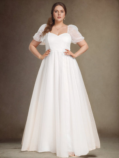 SUMIRA'S BRIDE|Plus Size A-Line Tulle Sweetheart Neckline Wedding Dress with Lantern Sleeves