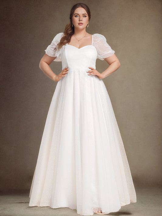 SUMIRA'S BRIDE|Plus Size A-Line Tulle Sweetheart Neckline Wedding Dress with Lantern Sleeves