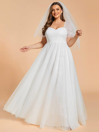 SUMIRA'S BRIDE|Plus Size A-Line Tulle Sweetheart Neckline Wedding Dress with Lantern Sleeves