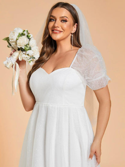 SUMIRA'S BRIDE|Plus Size A-Line Tulle Sweetheart Neckline Wedding Dress with Lantern Sleeves
