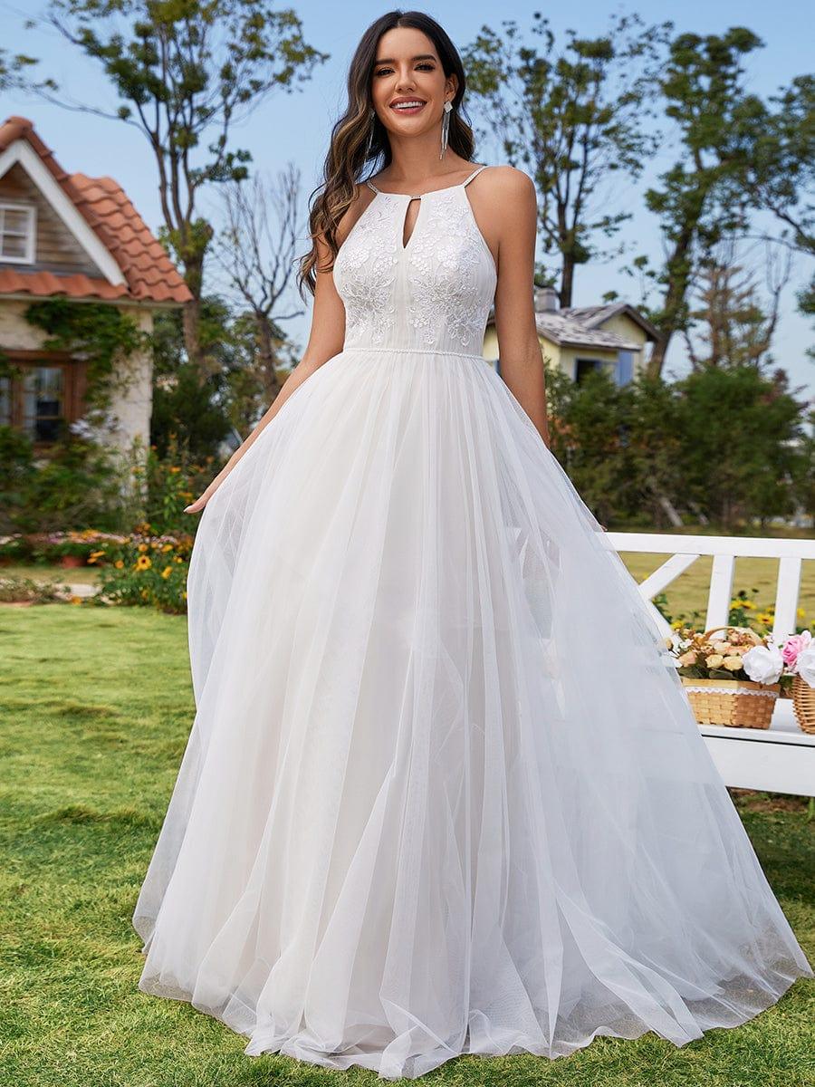 NORESSA'S BRIDE|A-Line Halter Neck Applique Wedding Dress with Tulle