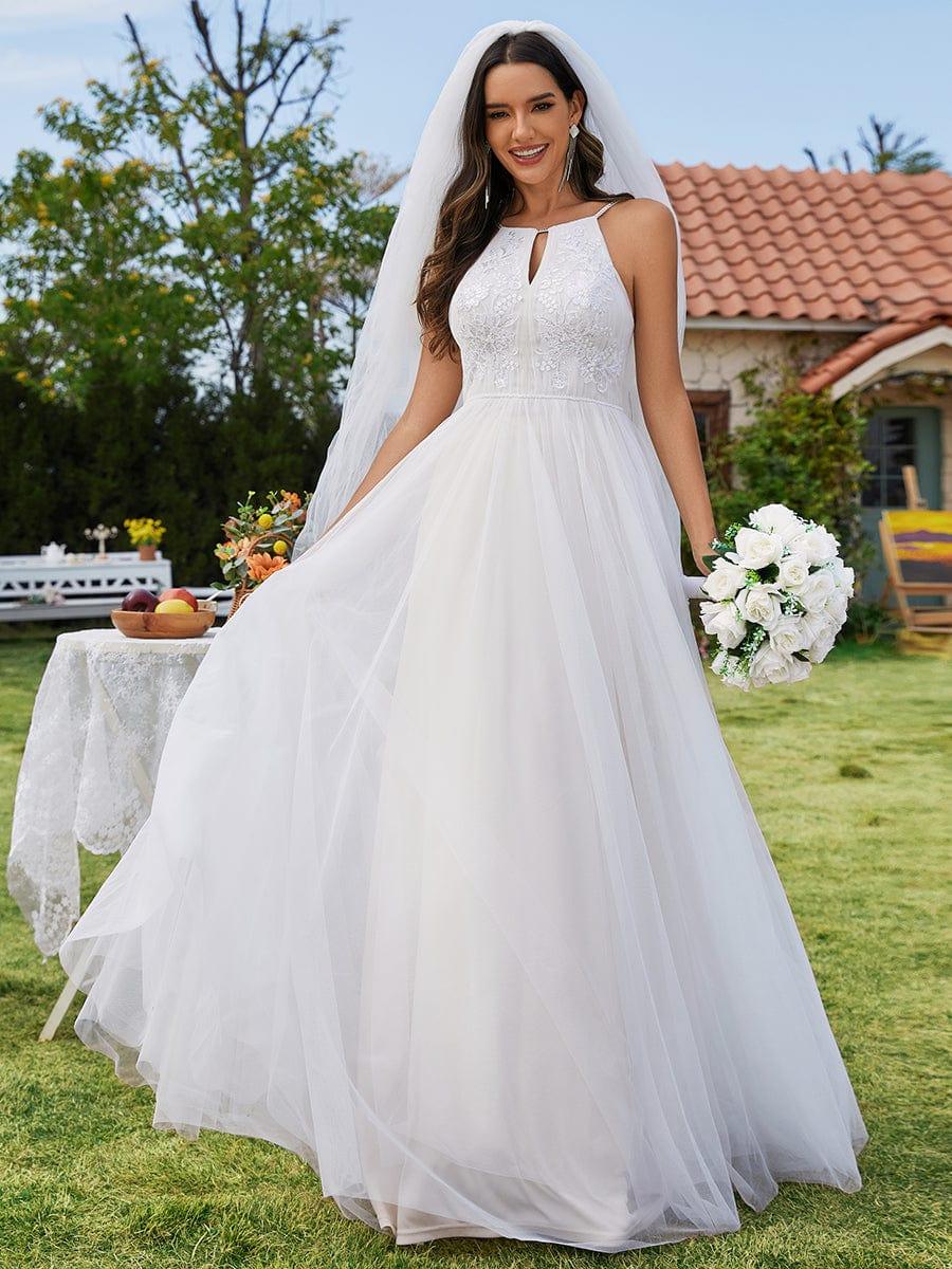 NORESSA'S BRIDE|A-Line Halter Neck Applique Wedding Dress with Tulle