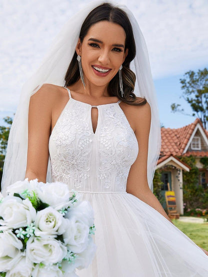 NORESSA'S BRIDE|A-Line Halter Neck Applique Wedding Dress with Tulle