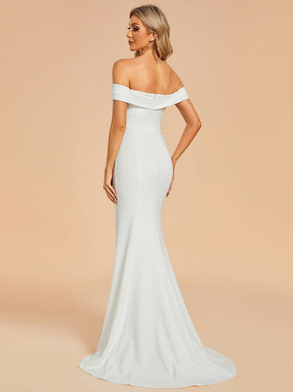 ITALISSE'S BRIDE|Off Shoulder Pleated Mermaid Wedding Dress featuring High Slit