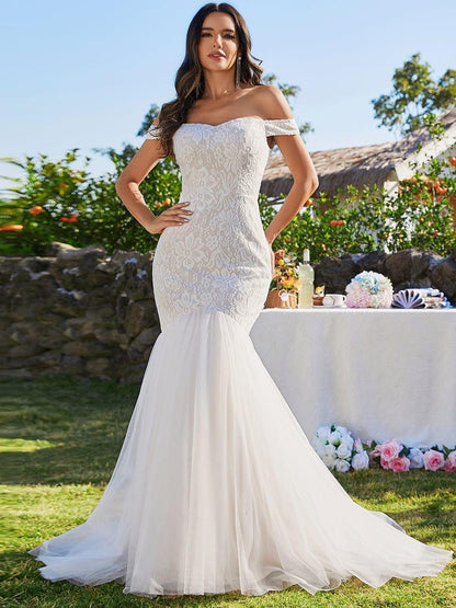 ANDARA'S BRIDE|Bodycon Lace Off Shoulder Mermaid Wedding Dress