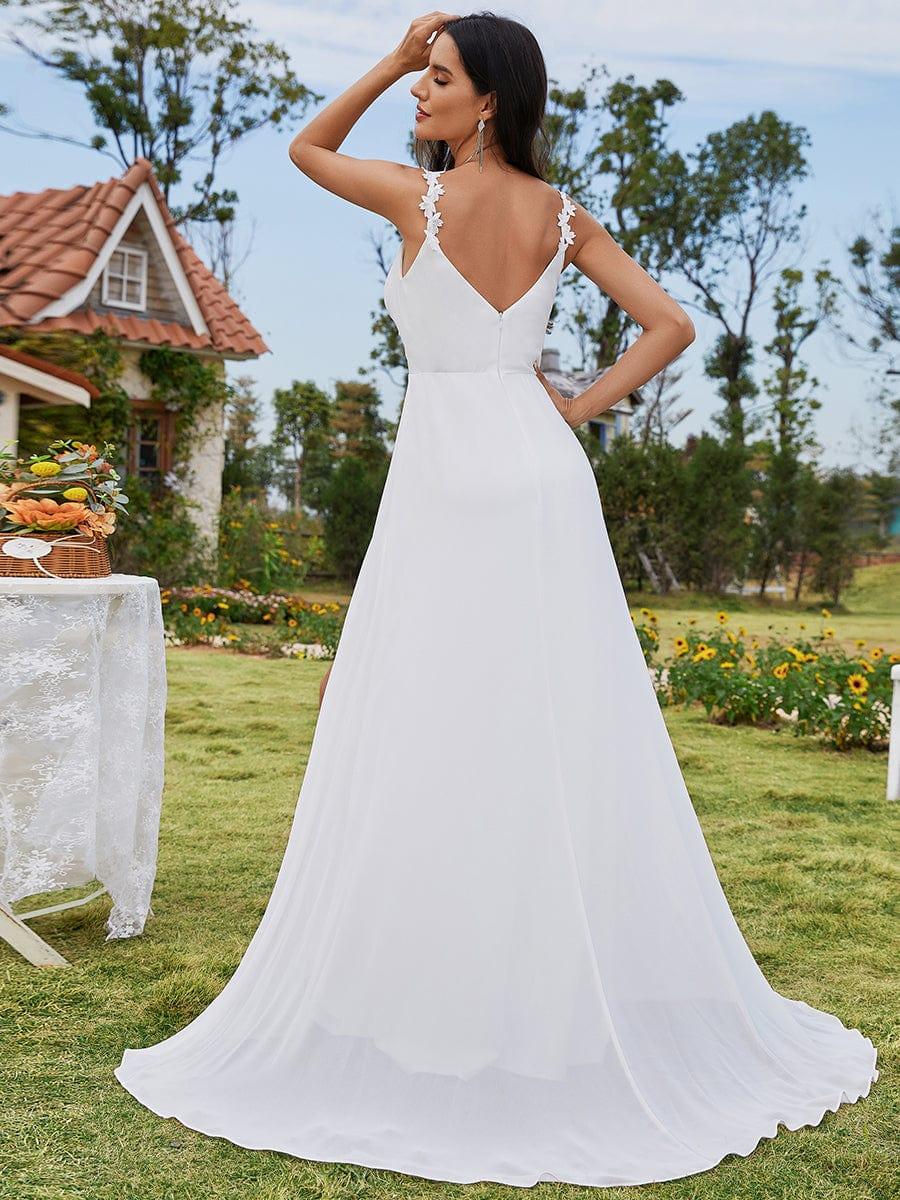 BALIENNE'S BRIDE|Printed Shoulder Straps V-Neck Chiffon High-Slit Wedding Dress