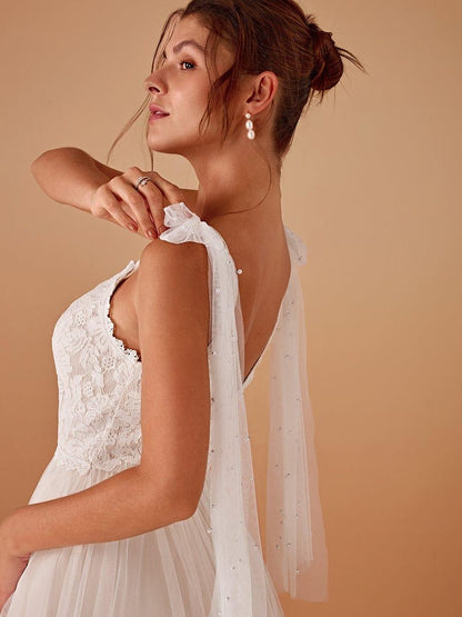 TAHIRA'S BRIDE|Romantic Lace and Tulle Tie-Shoulder Wedding Dress