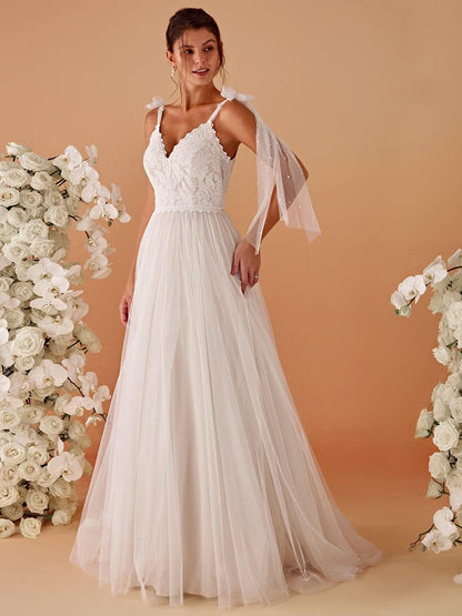 TAHIRA'S BRIDE|Romantic Lace and Tulle Tie-Shoulder Wedding Dress