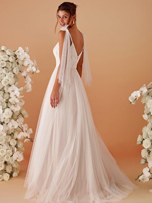 TAHIRA'S BRIDE|Romantic Lace and Tulle Tie-Shoulder Wedding Dress