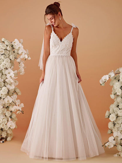 TAHIRA'S BRIDE|Romantic Lace and Tulle Tie-Shoulder Wedding Dress