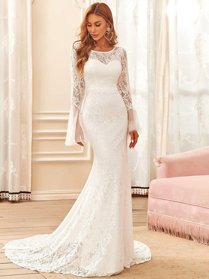 VALENZA'S BRIDE|Sweetheart Long Bell Sleeve Mermaid Wedding Dress