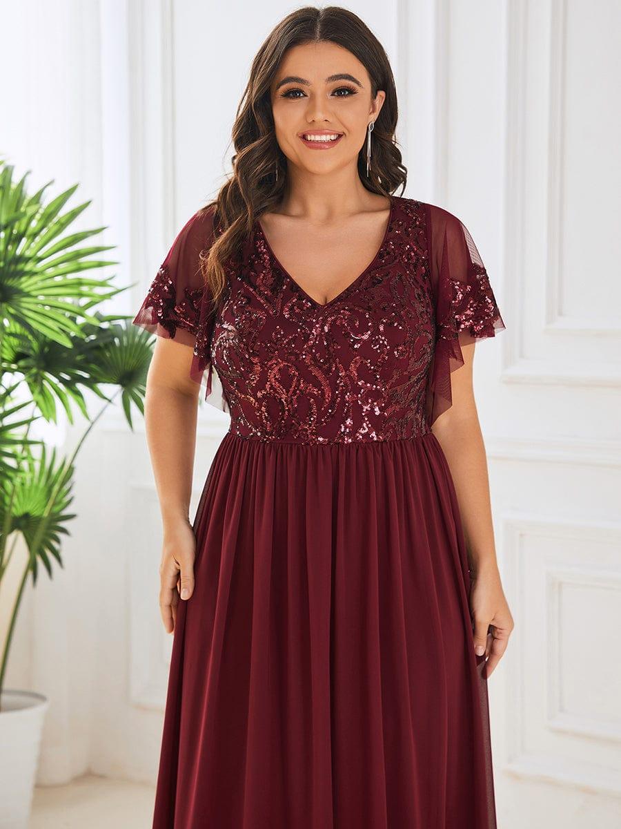 ever HAZEL|Short Sleeve V-Neck Sequin Chiffon A-Line Mother of the Bride Dress