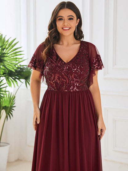 ever HAZEL|Short Sleeve V-Neck Sequin Chiffon A-Line Mother of the Bride Dress