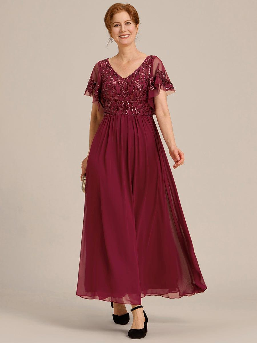ever HAZEL|Short Sleeve V-Neck Sequin Chiffon A-Line Mother of the Bride Dress