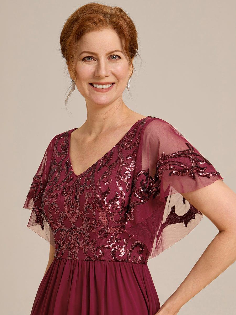 ever HAZEL|Short Sleeve V-Neck Sequin Chiffon A-Line Mother of the Bride Dress